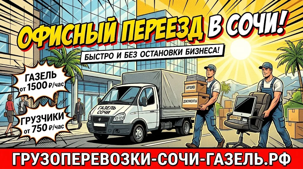 Офисный переезд в Сочи на Газели с грузчиками